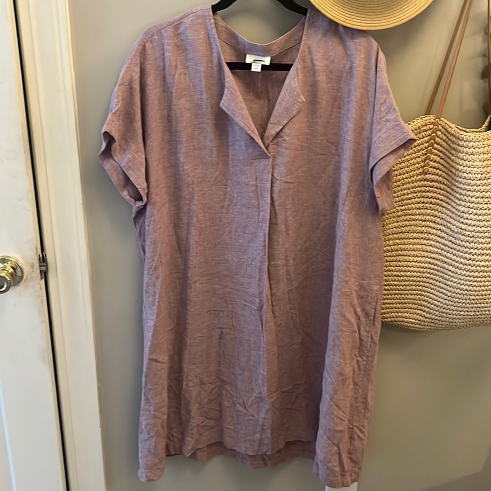 J. JILL PURE JILL Women's L Linen Blend Pocketed Shift Shirt Dress Heather Mauve